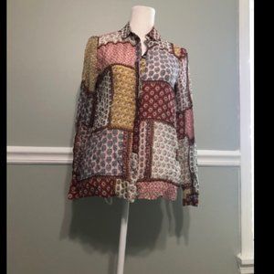 Massimo Dutti Mixed Print Button Top Sz 4